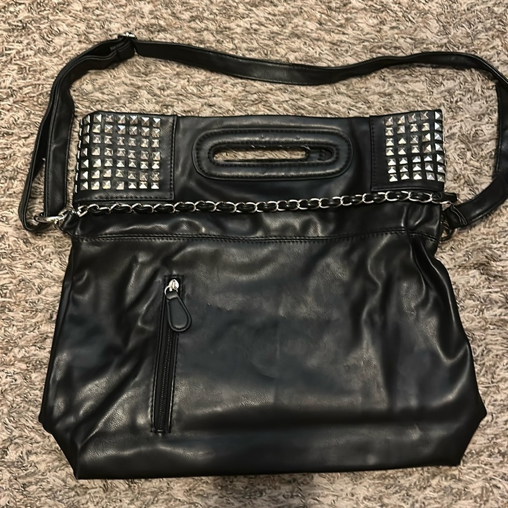 Black studded pleather bag